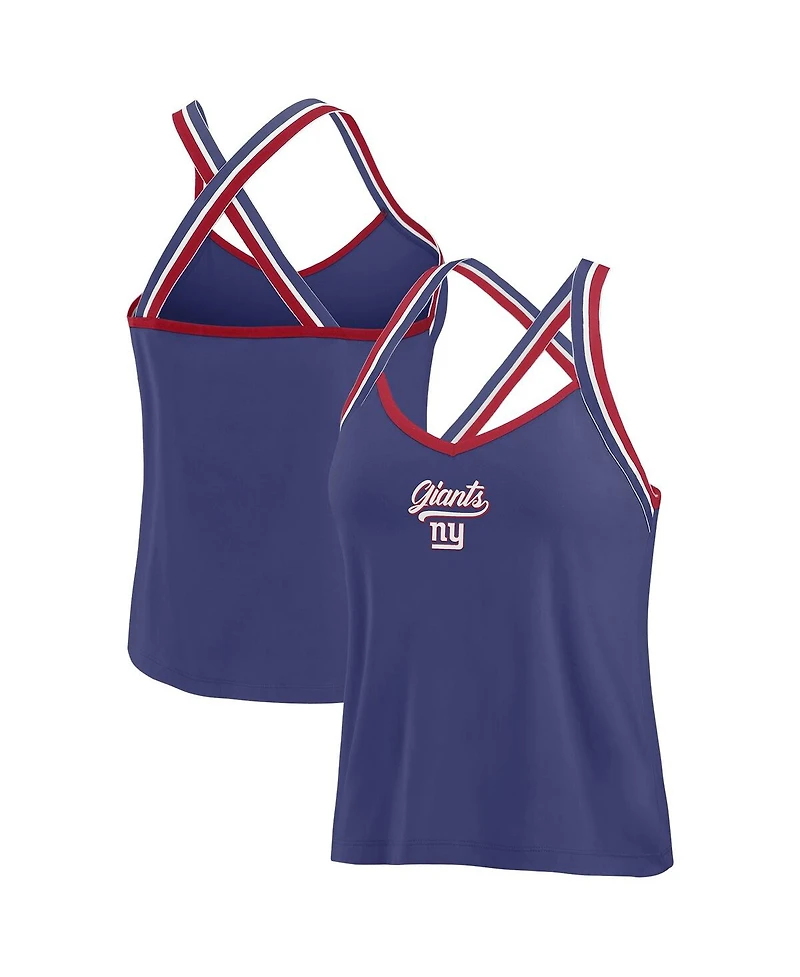 Wear by Erin Andrews Women's Royal New York Giants Cross Strap Tri-Blend Tank Top