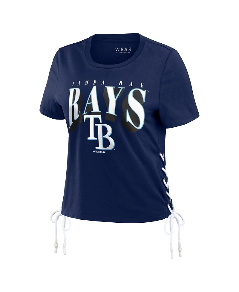 Wear by Erin Andrews Women's Navy Tampa Bay Rays Side Lace-Up Cropped T-Shirt