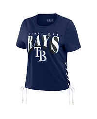 Wear by Erin Andrews Women's Navy Tampa Bay Rays Side Lace-Up Cropped T-Shirt