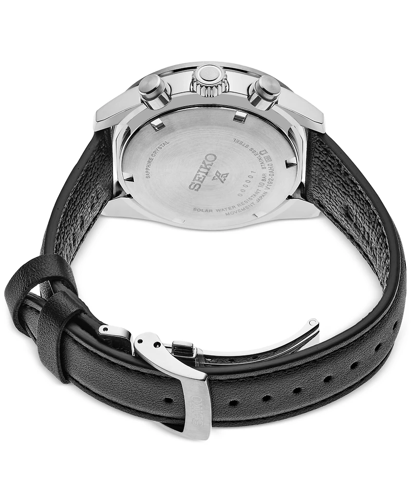 Seiko Men's Solar Chronograph Prospex Speedtimer Black Leather Strap Watch 41mm