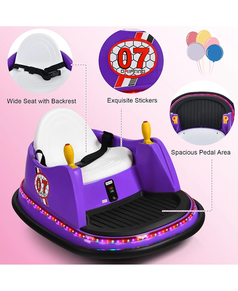 Gymax 12V Vehicle 360 Degree Spin Race Toy Kids Ride On Bumper Car w/ Remote Control Pink