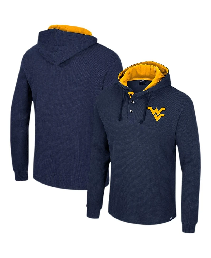 Colosseum Men's Navy West Virginia Mountaineers Affirmative Thermal Hoodie Long Sleeve T-Shirt