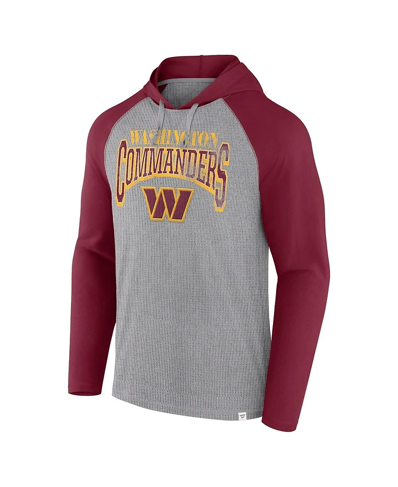 Fanatics Men's Gray/Burgundy Washington Commanders Under Center Long Sleeve Hoodie T-Shirt