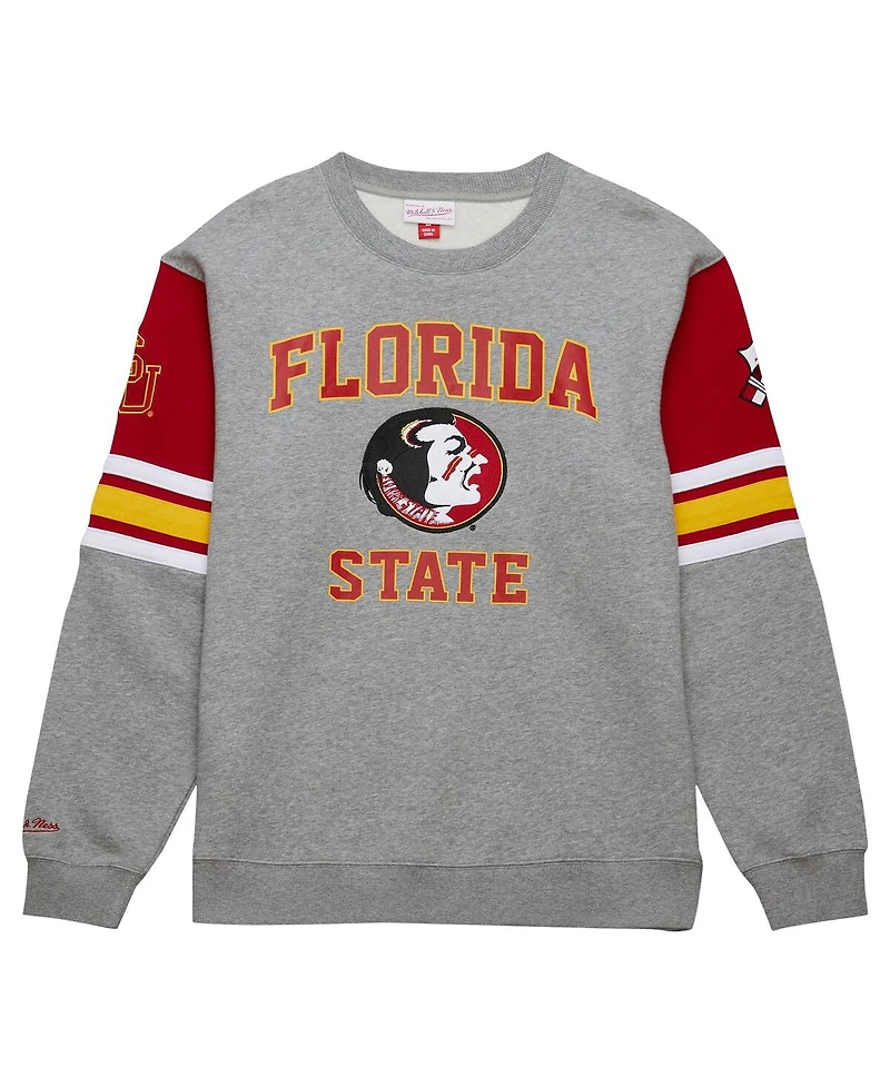 Mitchell & Ness Men's Heather Gray Florida State Seminoles Throwback Allover 4.0 Pullover Sweatshirt