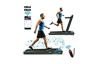 Skonyon 4.75HP 2 In 1 Folding Treadmill with Remote App Control-Green