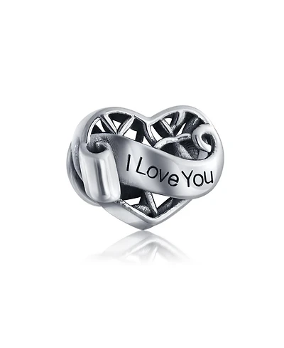 Bling Jewelry Romantic Filigree Heart Charm Bead for Wife or Daughter in Sterling Silver