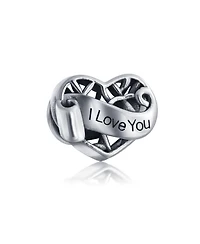 Bling Jewelry Romantic Filigree Heart Charm Bead for Wife or Daughter in Sterling Silver
