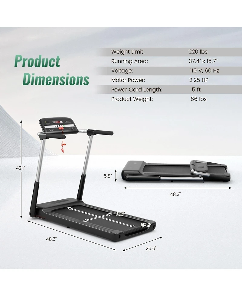 Skonyon 2.25 Hp Foldable Treadmill with App Control and Led Display