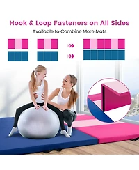 Skonyon 4-Panel Pu Leather Folding Exercise Mat with Carrying Handles-Hot Pink