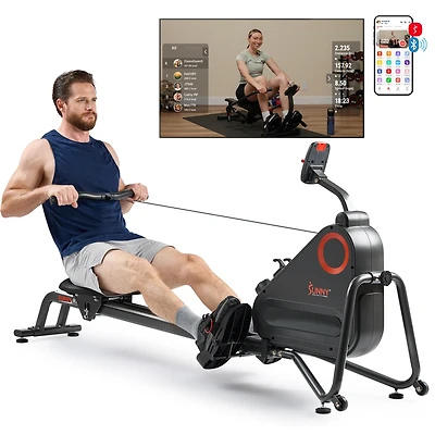 Sunny Health & Fitness Smart Silent Magnetic Rowing Machine with Dual Slide Rail