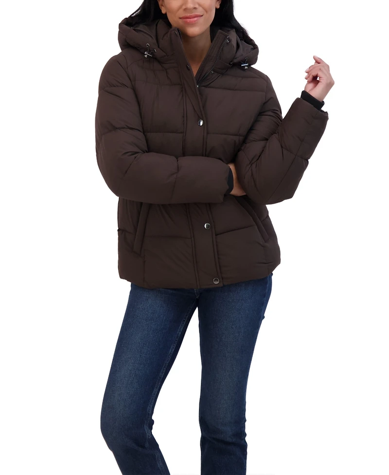 Sebby Collection Women's Short Hooded Stretch Puffer Jacket
