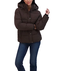 Sebby Collection Women's Short Hooded Stretch Puffer Jacket