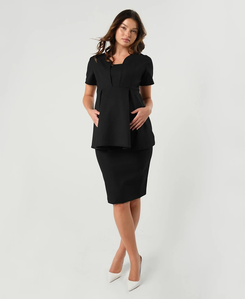 Marion Maternity Knee Length Pencil Skirt with Stretch Bump Panel Italian Suiting Fabric