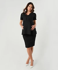 Marion Maternity Knee Length Pencil Skirt with Stretch Bump Panel Italian Suiting Fabric
