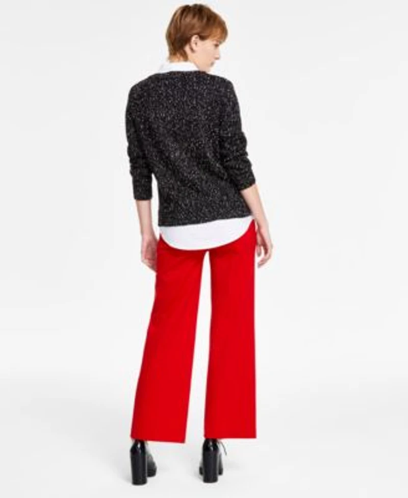 Liverpool Los Angeles Womens Layered Look Collared Sweater Kelsey Wide Leg Pants