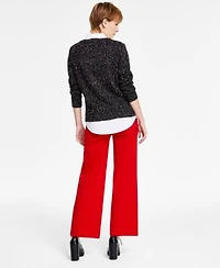 Liverpool Los Angeles Womens Layered Look Collared Sweater Kelsey Wide Leg Pants