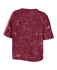 Wear by Erin Andrews Women's Garnet South Carolina Gamecocks Bleach Wash Splatter Cropped Notch Neck T-Shirt