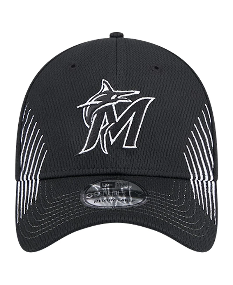 New Era Men's Black Miami Marlins Active Dash Mark 39THIRTY Flex Hat