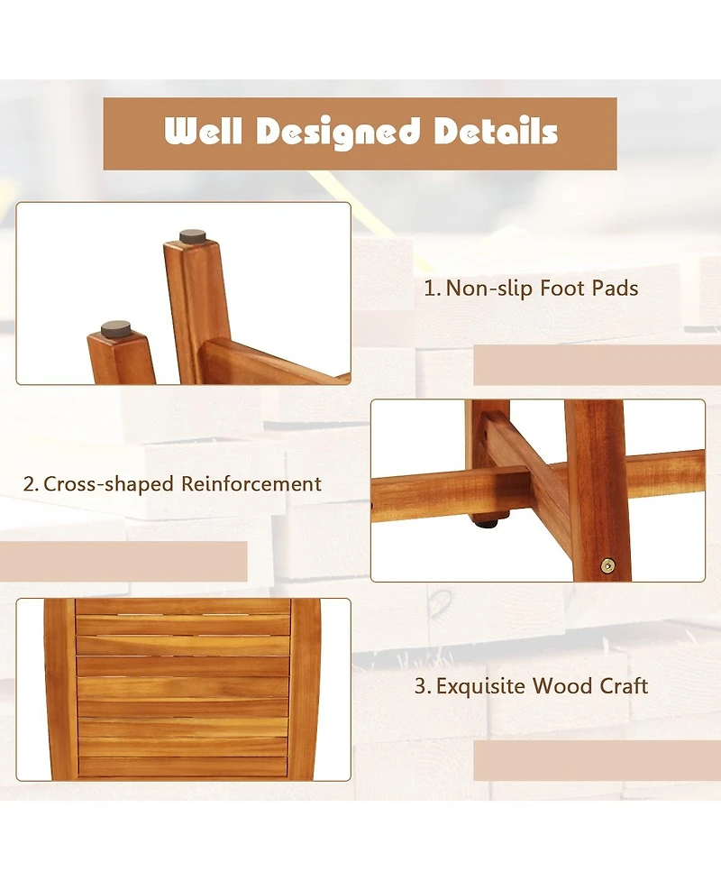 Sugift 5 Pieces Wood Patio Dining Set with Square Table and 4 Stools