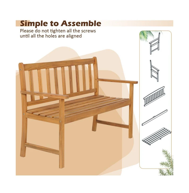 Sugift 2-Person Patio Acacia Wood Bench with Backrest and Armrests