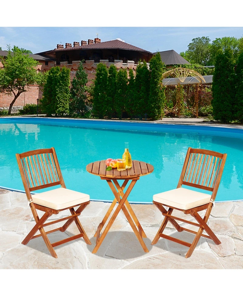 Sugift 3 Pieces Patio Folding Bistro Set with Padded Cushion and Round Coffee Table