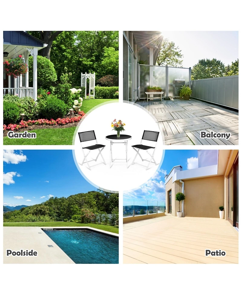 3 Pieces Patio Folding Bistro Set for Balcony or Outdoor Space