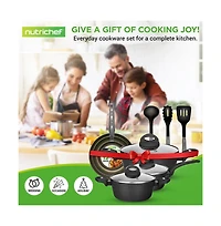 NutriChef Kitchenware Pots & Pans - Stylish Kitchen Cookware Set with Stylish Metallic Ridge-Line Pattern, Non-Stick (12-Piece Set)