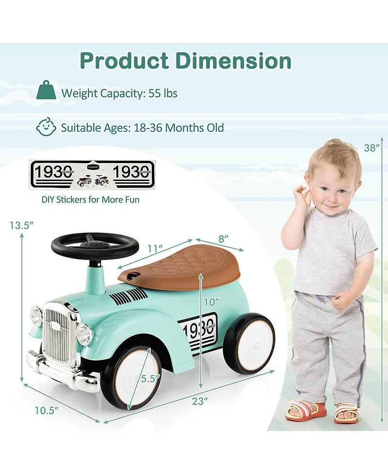 Gymax Retro Kids Ride-on Toy Sit to Stand Vehicle with Working Steering Wheel White