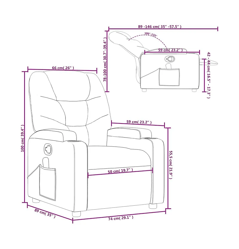 vidaXL Massage Recliner Chair Cream Faux Leather