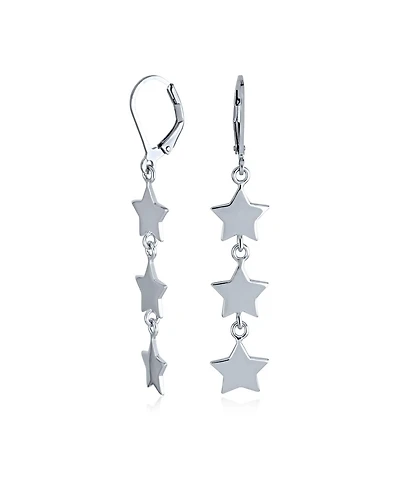 Bling Jewelry American Usa Patriotic Celestial Rock Three Star Linear Drop Dangle Earrings .925 Sterling Silver French Wire