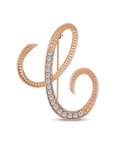 Bling Jewelry Large Statement Abc Pave Crystal Letters Alphabet Initial Scarf Lapel Pin Brooch Rose Gold Plated
