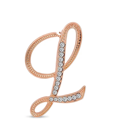 Bling Jewelry Large Statement Abc Pave Crystal Letters Alphabet Initial Scarf Lapel Pin Brooch Rose Gold Plated