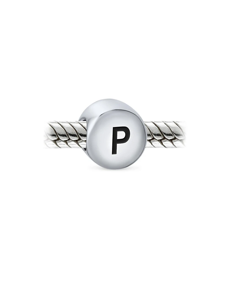 Bling Jewelry Block Round Circle Letter Abc Alphabet Initial Charm Bead .925 Sterling Silver For European Bracelet