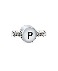 Bling Jewelry Block Round Circle Letter Abc Alphabet Initial Charm Bead .925 Sterling Silver For European Bracelet