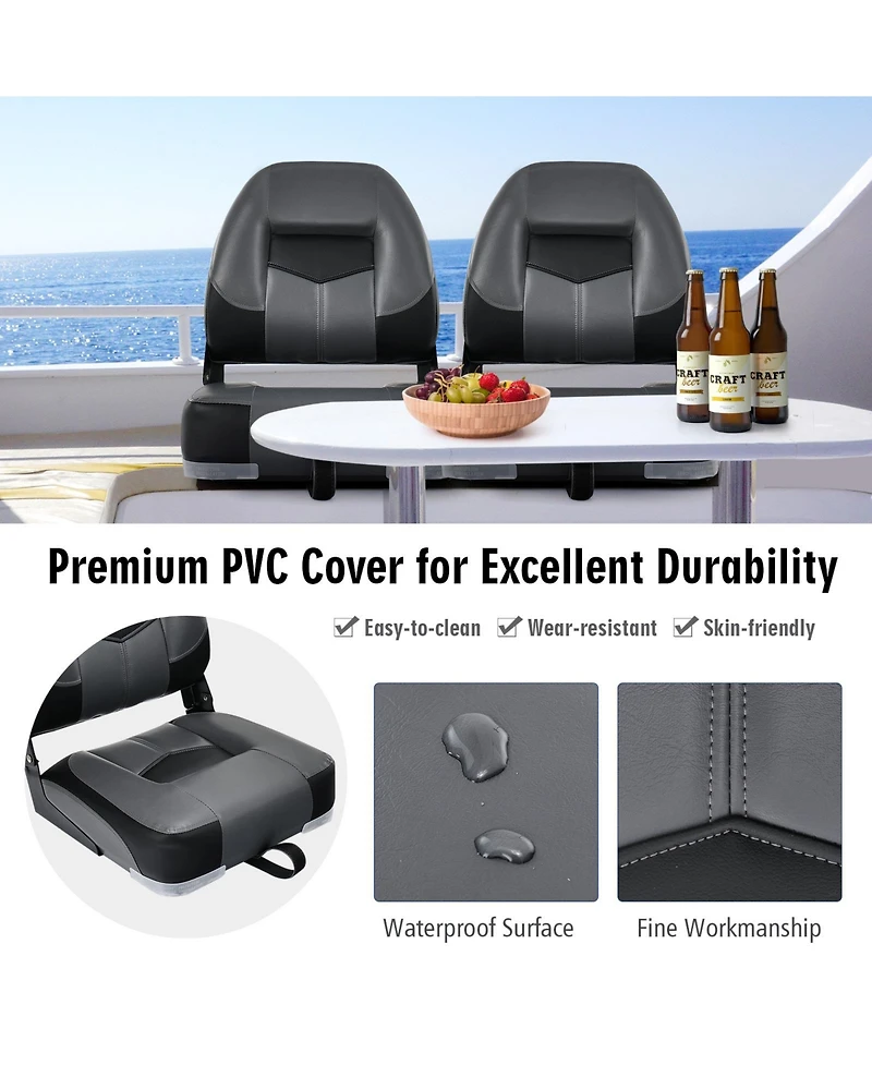Sugift Set of 2 Folding Low Back Fishing Boat Seats with Stainless Steel Screws