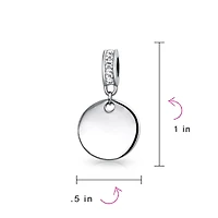 Bling Jewelry Crystal Accent Bale Dangle Round Circle Disc Shaped Charm Bead .925 Sterling Silver