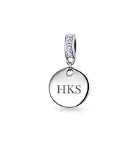 Bling Jewelry Crystal Accent Bale Dangle Round Circle Disc Shaped Charm Bead .925 Sterling Silver