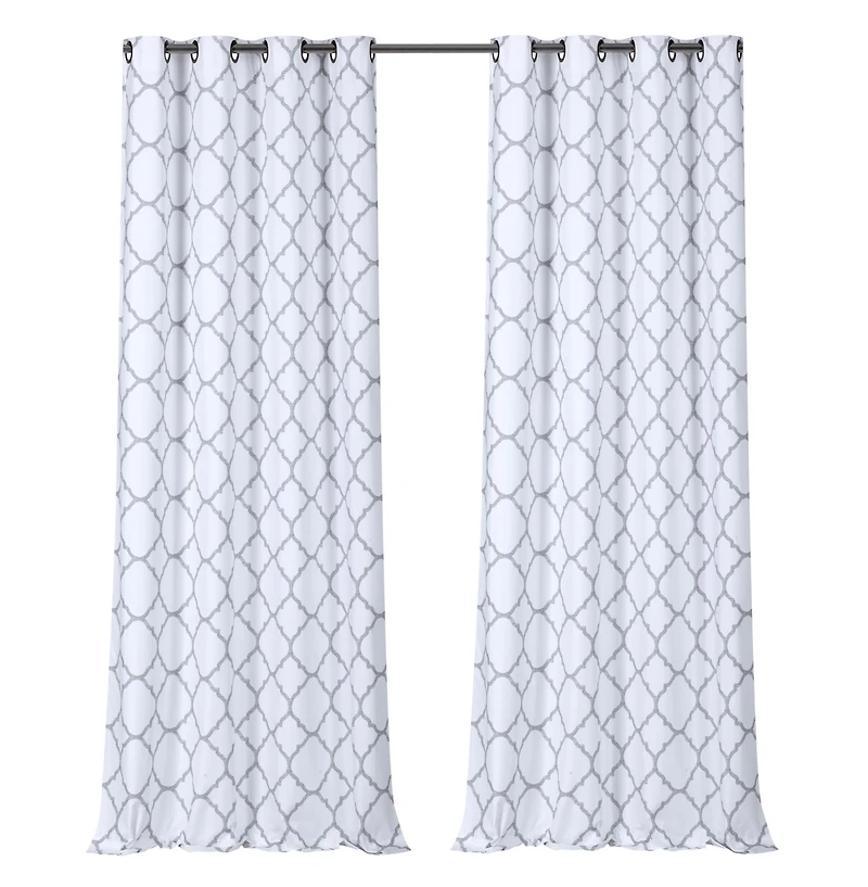 Kate Aurora 2 Pack: Thermal Lined Gray & White Trellis Grommet Blackout Curtains
