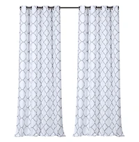 Kate Aurora 2 Pack: Thermal Lined Gray & White Trellis Grommet Blackout Curtains