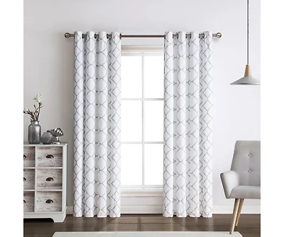 Kate Aurora 2 Pack: Thermal Lined Gray & White Trellis Grommet Blackout Curtains
