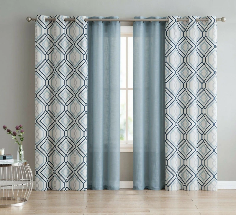 Kate Aurora Coordinating 4 Piece Geometric & Solid Curtain Set - 38 in. W x L