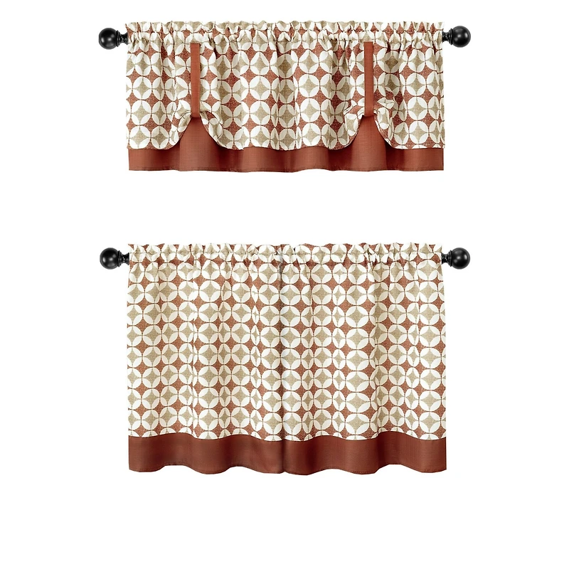 Kate Aurora Modern Geo 3 Pc Kitchen Curtain Tier & Valance Set