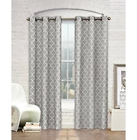 Kate Aurora Gray & White Lattice Clover Ultra Luxurious Window Curtains