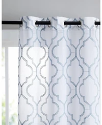 Kate Aurora 2 Piece Charlotte Clover Trellis Grommet Top Sheer Voile Window Curtain Panels - 38 in. W x 96 in. L, Blue