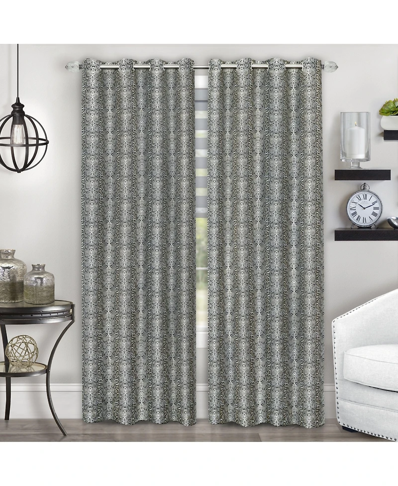 Kate Aurora Safari Living 2 Piece Python Room Darkening Grommet Top Curtain Panels - Brown 84 in. Long