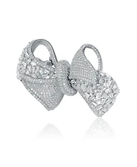 White Gold Plated Cubic Zirconia Ribbon Bow-Tie Brooch/Pin
