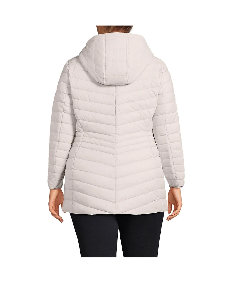 Lands' End Plus Wanderweight Packable Down Hooded Long Jacket