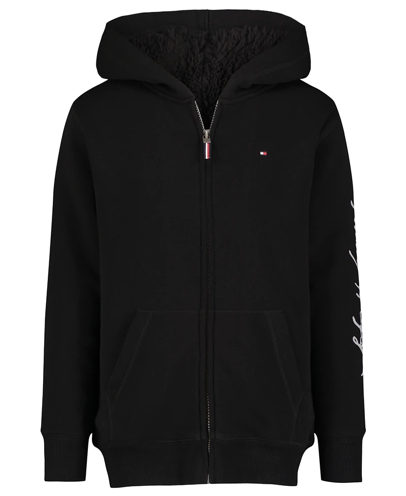 Tommy Hilfiger Big Boys Tommy Script Zip Front Soft Sherpa Hoodie