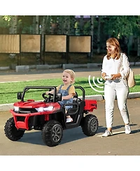 Gymax 24V Kids Ride On Dump Truck 2-Seater Electric w/ Remote Control Rose Red