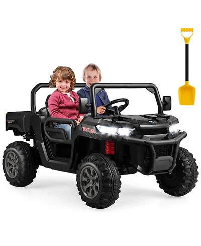 Gymax 24V Kids Ride On Dump Truck 2-Seater Electric w/ Remote Control Rose Red